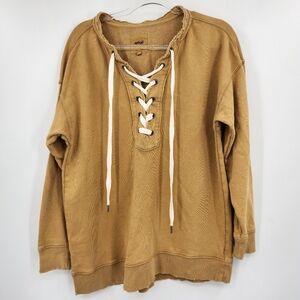 Aerie Lace Up Sweatshirt Womens Size XS Gold